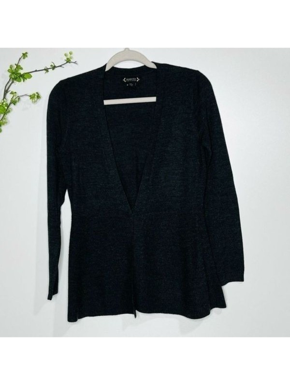 Nanette Lepore Charcoal Gray Cardigan Sweater Extra-fine Merino Wool Blend